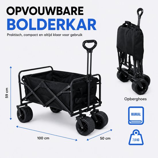 Silvergear Bolderkar Opvouwbaar Strand - Bolderwagen Kinderen - Transportkar Inklapbaar - 150kg - Zwart van Merkloos — afbeelding 4