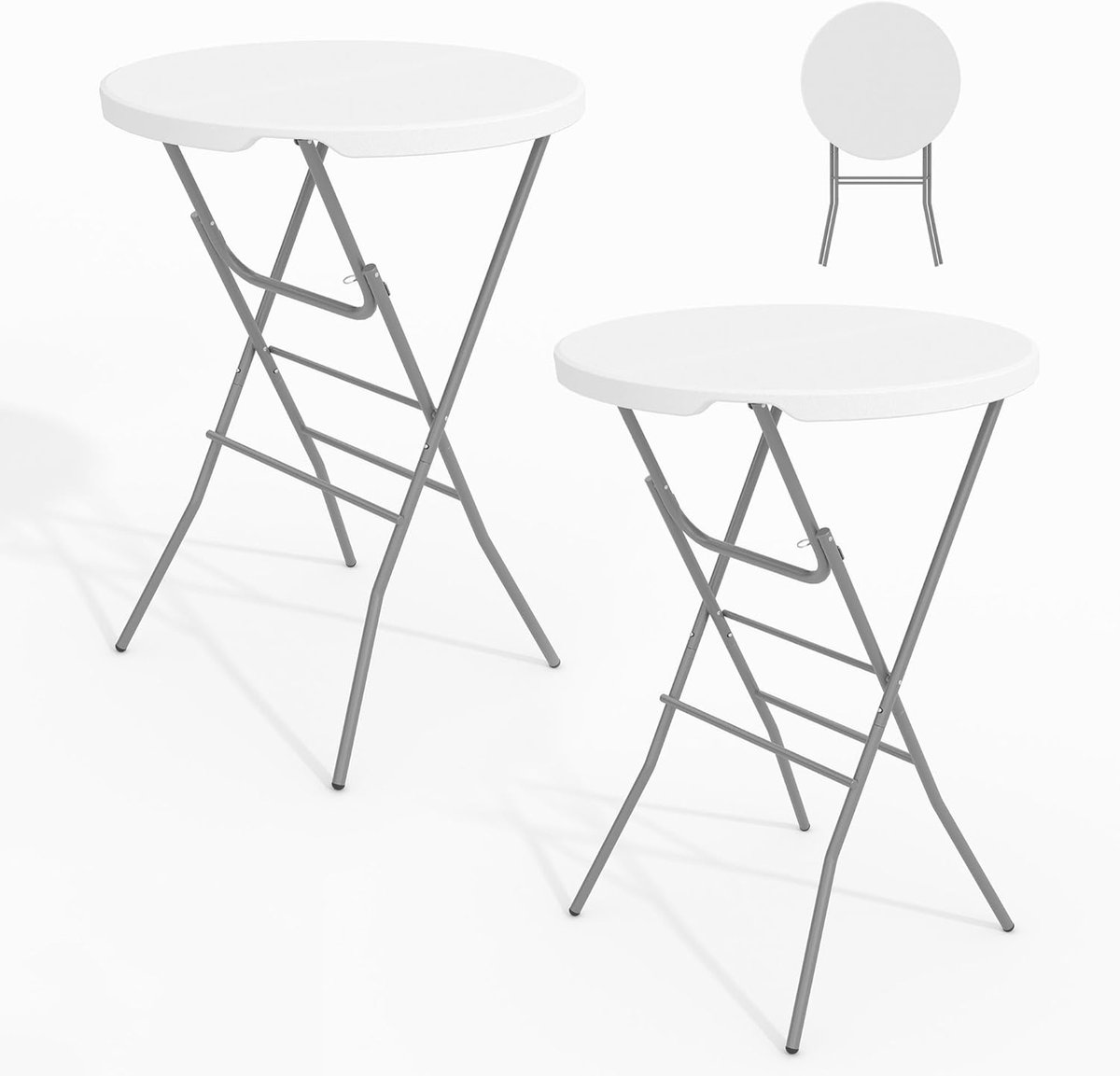 2 sets Ronde Statafel - Inklapbare Bartafel - Partytafel voor Binnen en Buiten - Hoogte 110 cm - Ø 80 cm - Wit