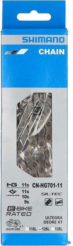 Shimano CN-HG701 11-speed ketting, e-bike rated, met Quick-Link verbinder.