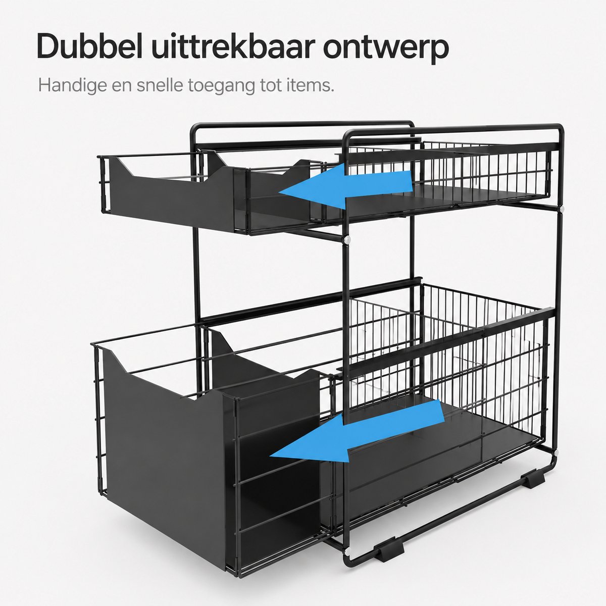 BOTC Gootsteenkast Organizer - Keukenkast Organizer - Aanrecht Organizer - Dubbel Uitschuifbaar - Aanrecht - Lade - Zwart — cadeau in Cadeau-ideeën - foto 3