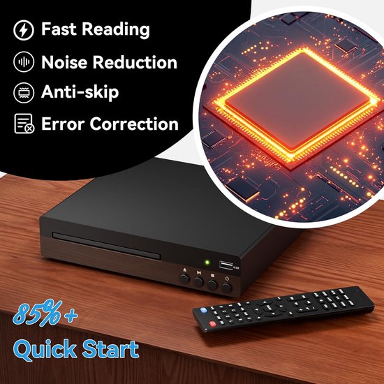 Compacte DVD-speler - Regiovrije speler - Thuisbioscoop creëren - Full HD 1080P upscaling - 195x225x50mm - Donker zwart — afbeelding 4
