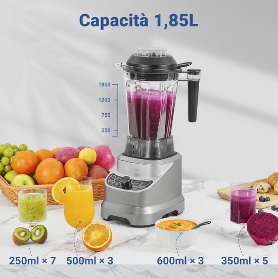 Krachtige Blender - Mixer Keukenmachine - Smoothies Maken - 8 RVS Messen - 185 Liter - Grijs — afbeelding 2
