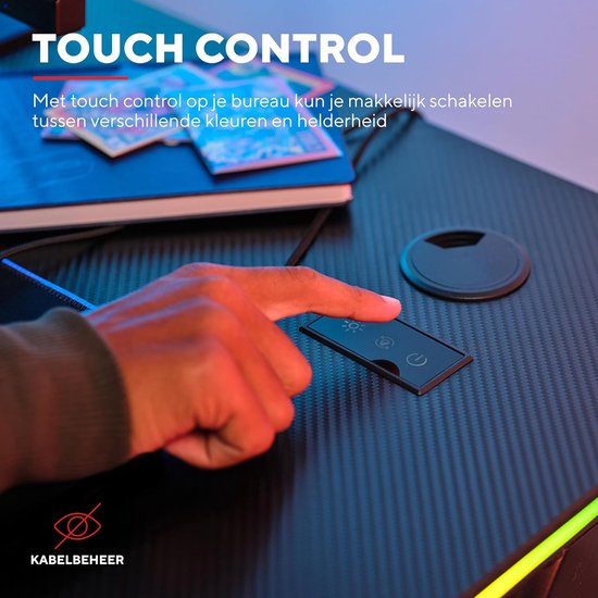 Gaming Bureau - Bureau met verlichting - Spel en werk - Geïntegreerde LED-verlichting - 120 x 60 cm - Zwart — afbeelding 3