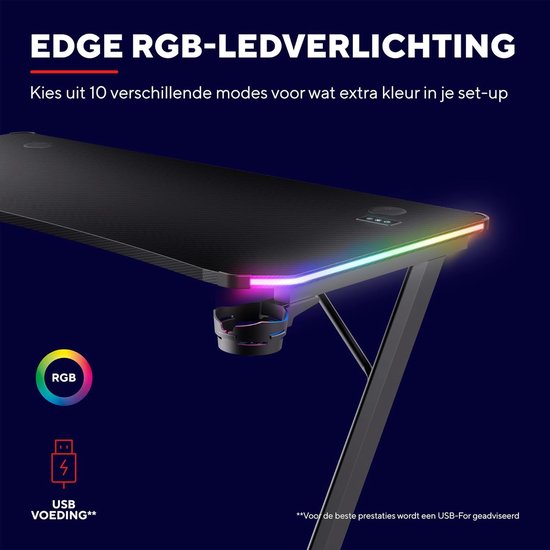 Gaming Bureau - Bureau met verlichting - Spel en werk - Geïntegreerde LED-verlichting - 120 x 60 cm - Zwart — afbeelding 4