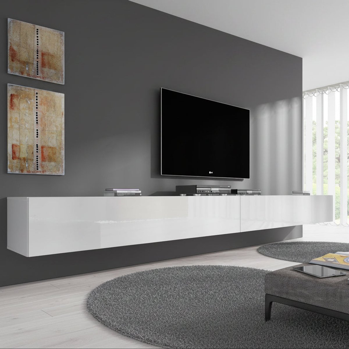 Meubella - TV-Meubel Flame - Wit - 320 cm