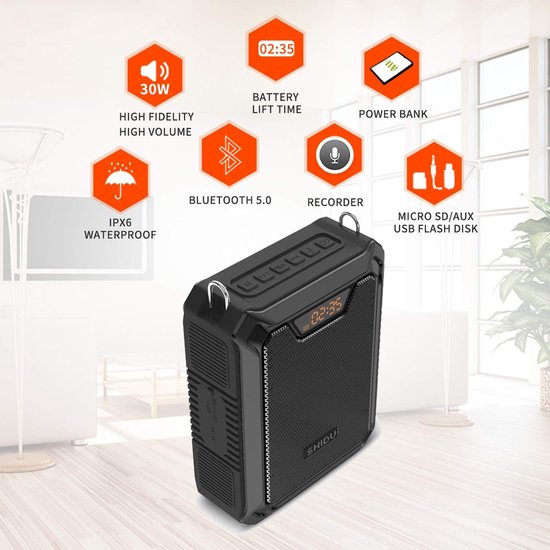Stemversterker Draadloos - Bluetooth Speaker - IPX6 Waterdicht - UHF Microfoon - 30W — afbeelding 5
