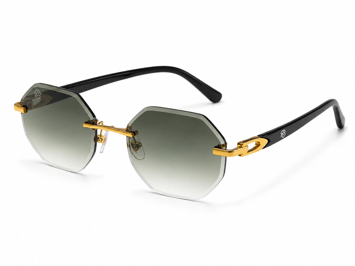 Aurelia Monaco Verde Zonnebril Dames - Luxe Goudkleurig Montuur - Groene Verloopglazen - Inclusief Brillenhoes