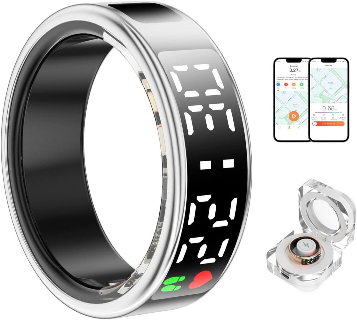 Slimme fitnessband met display en touchscreen, fitnesstracker, diverse sportmodi, waterdicht volgens IP68, stappenteller, koppeling met app（Maat 11, 20,7 mm, zilver）