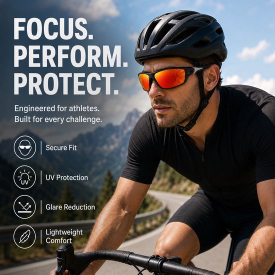 Gepolariseerde Sportzonnebril voor Heren - UV400 Bescherming Fietsbril en Hardloop Zonnebril - Ultralichte Visserszonnebril met Antislip PC Montuur - Inclusief Brillenband en Etui - Rode kwik — afbeelding 3