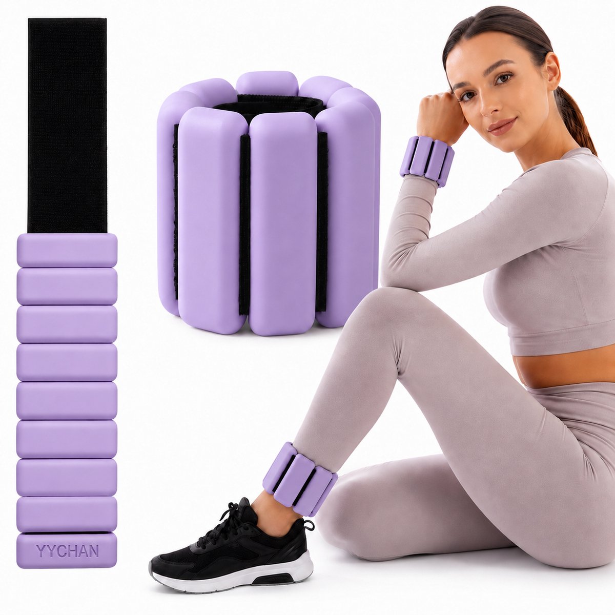 YYchan Enkelgewichten en Polsgewichten - Enkel en Pols gewichten - handgewichten - Fitness Pilates - 2 x 450 g (2* 1 lbs) - Verstelbaar - Fitness Pilates - Wrist & Ankle Weights - Ankle Strap - Gewichtsmanchetten - Purper