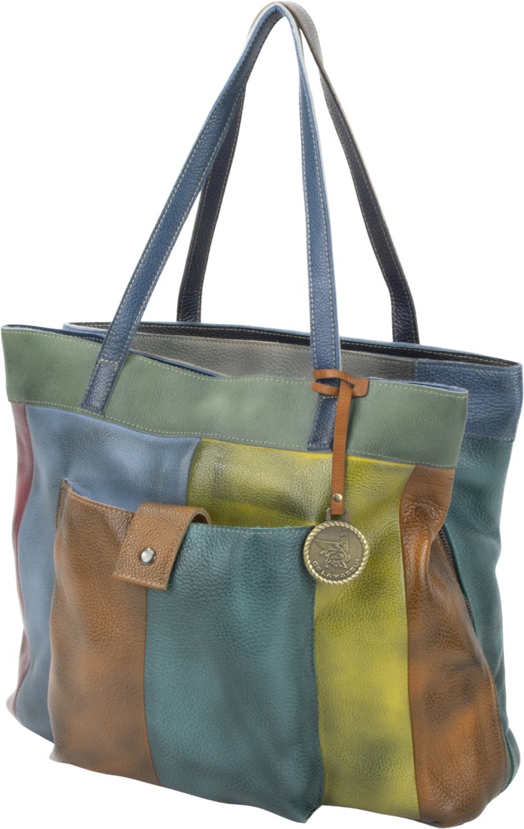 DE LAMASSU® Leren Shopper Dames – Grote Multicolor Schoudertas van Echt Leer – Patchwork Handtas met Ritssluiting – 37x34x13 cm