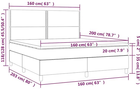 vidaXL - Boxspring - met - matras - en - LED - stof - zwart - 160x200 - cm