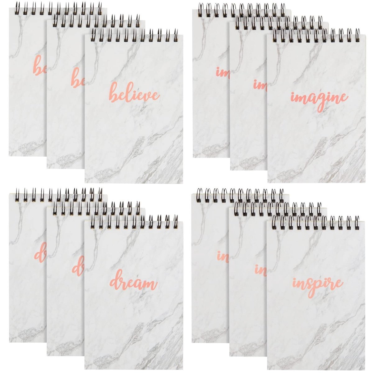 Mini Notitieblokken - Inspirerende Notitieblokken - Spiraalgebonden - Marmer Ontwerp - Gelinieerd Papier - Perfect voor School en Kantoor - Set