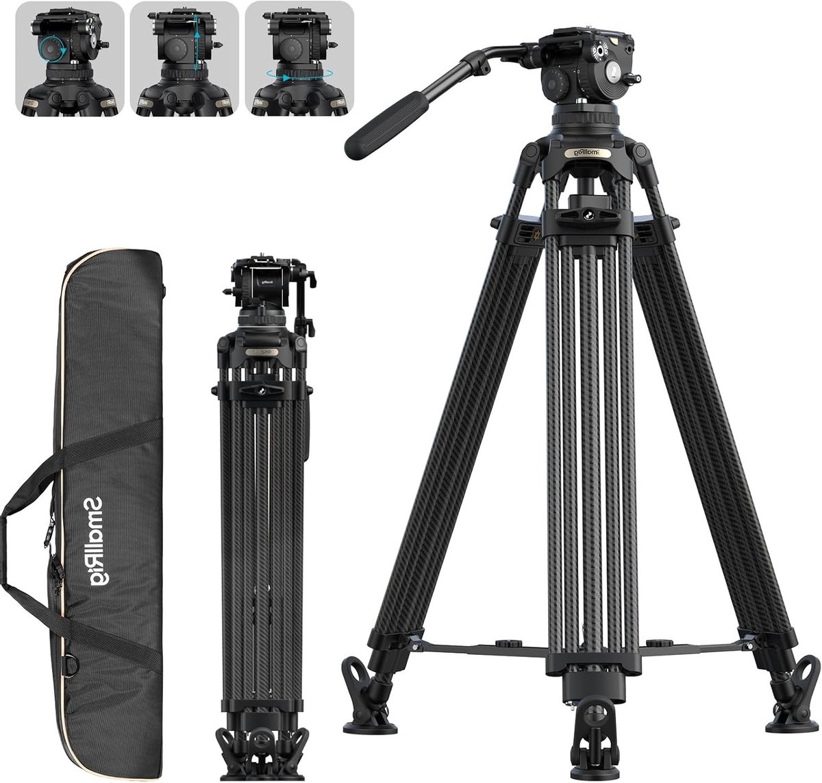 Professionele 200cm Carbon Fiber Videostatief met 7-Staps Tegenwicht, Snapsysteem en 17kg Draagvermogen voor Videoproductie en Fotografie