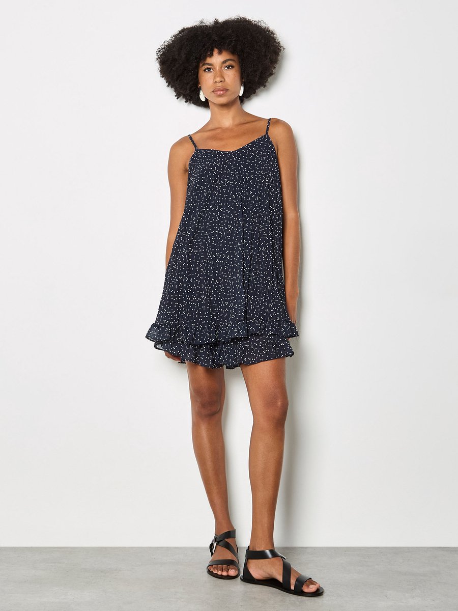 Cami-jurk van geplooide chiffon met stippen