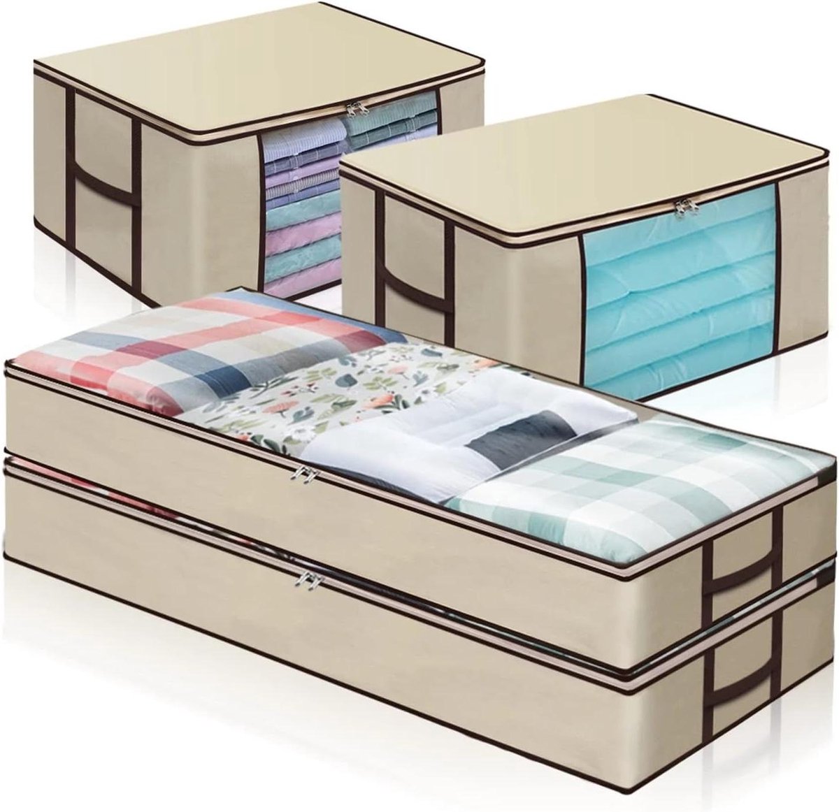 Onderbed Opbergtas - Opbergbox Kleding - Opbergen Dekens - Grote Capaciteit - 1 eenheid - Beige