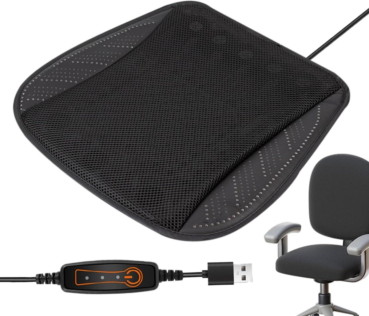 Koelhoezen Autostoel - Geventileerd Kussen - Comfortabel Rijden - 8 Stille Ventilatoren - 44 x 44 x 6 cm - Zwart