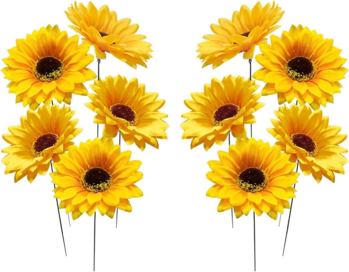 Zonnebloem Stakes - Tuinpalen Decoratief - Tuin Decoratie - Levendig Bloemendesign - 10 stuks - Geel