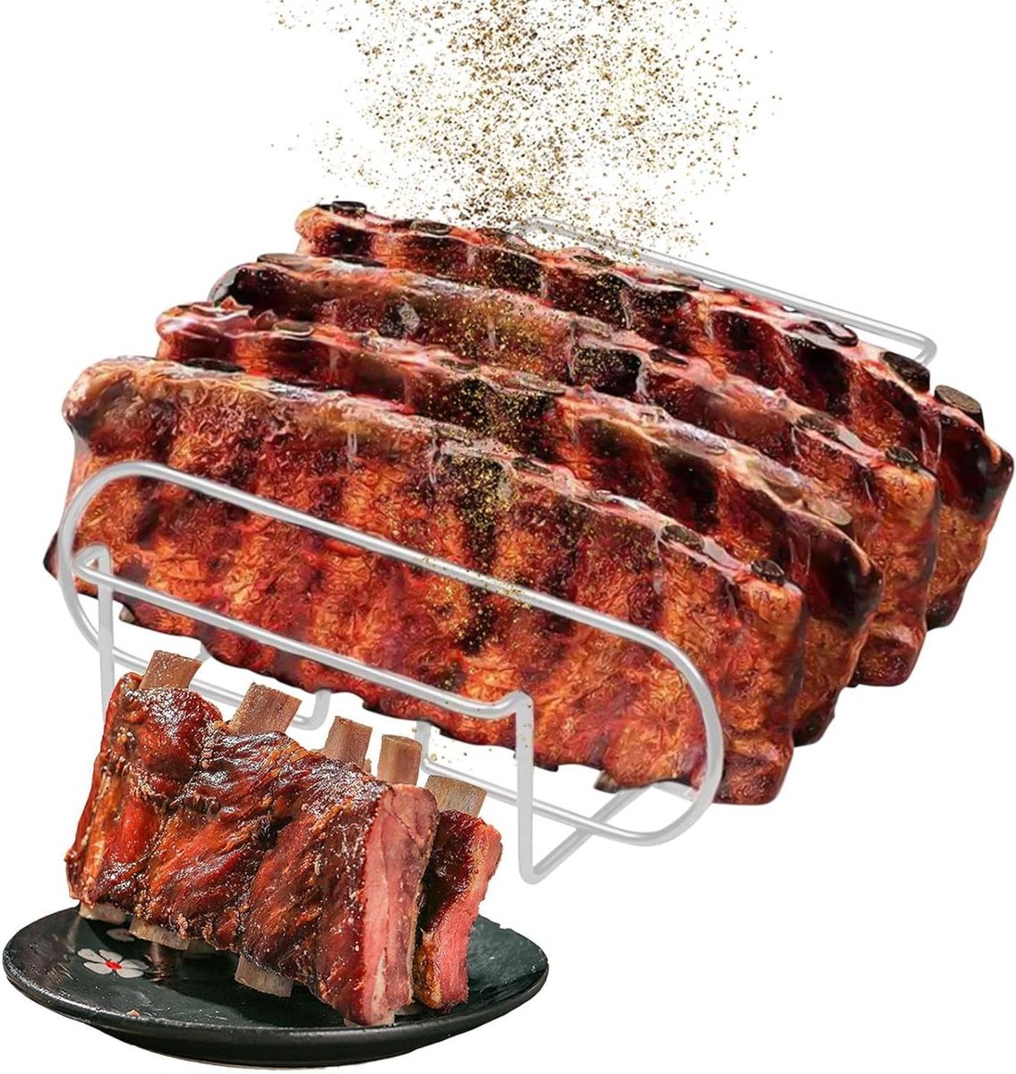 Ribgrillrek van koolstofstaal, draagbaar steakrek - zilver