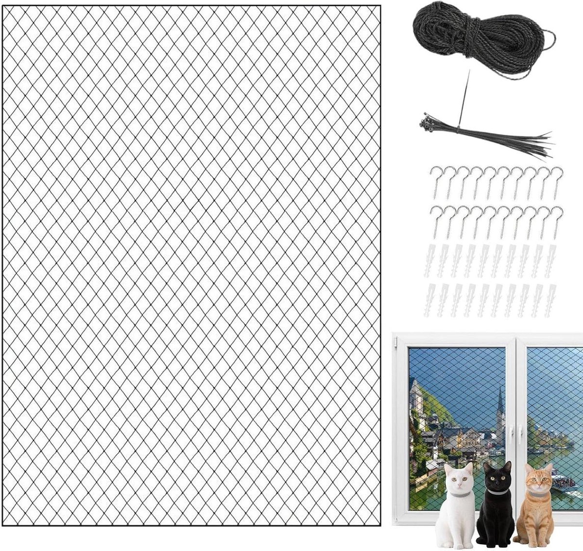 Veiligheidsnet Katten - Kattennet Balkon - Dieren Beveiligen - UV-bestendig Nylon - 300 x 200 cm - Transparant