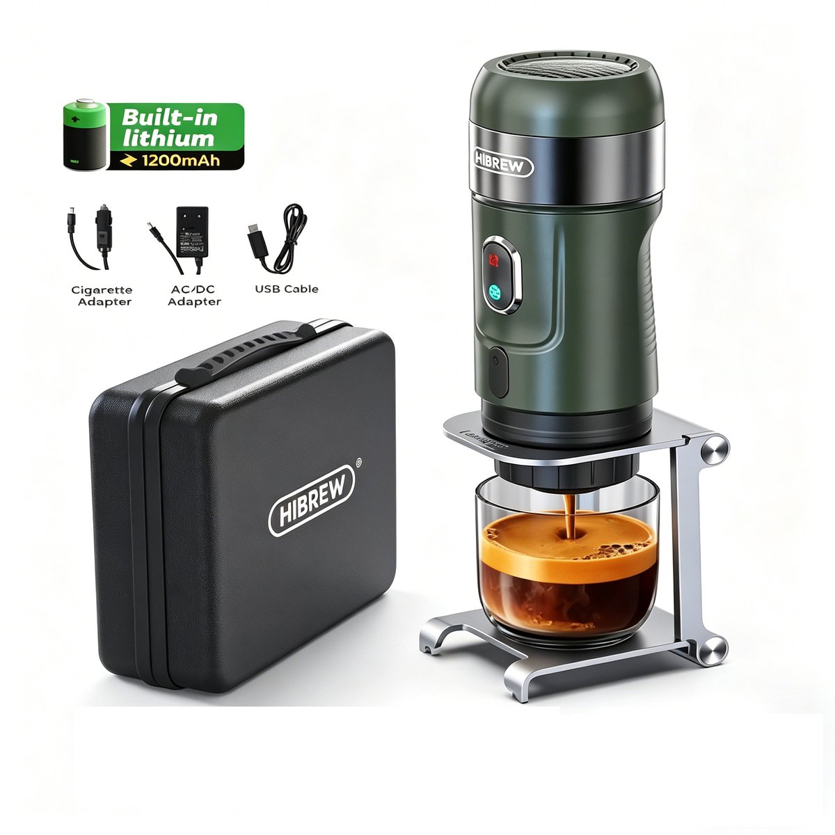 Draagbaar Koffieapparaat voor Onderweg | Inclusief Tas | Digitale Display | 60ml | 12 Volt | Espresso | Nespresso | Dolce Gusto | Capsule Koffie | Gemalen Koffie | Cups | Oplaadbaar | Draagbare Koffiemachine – Donkergroen
