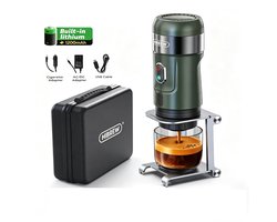 Draagbaar Koffieapparaat voor Onderweg | Inclusief Tas | Digitale Display | 60ml | 12 Volt | Espresso | Nespresso | Dolce Gusto | Capsule Koffie | Gemalen Koffie | Cups | Oplaadbaar | Draagbare Koffiemachine – Donkergroen