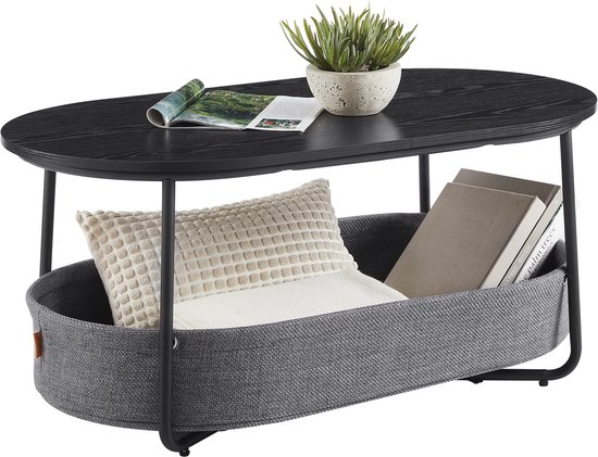 VASAGLE LCT222B56 - Table basse ovale avec espace de rangement - panier en tissu - cadre en métal