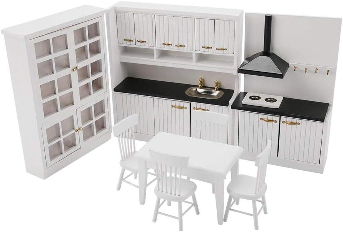 Poppenhuis Keukenmeubels - Miniatuur Meubels - Poppenhuis Decoratie - Gedetailleerd Houten Ontwerp - 8 Stuks - Niet gespecificeerd