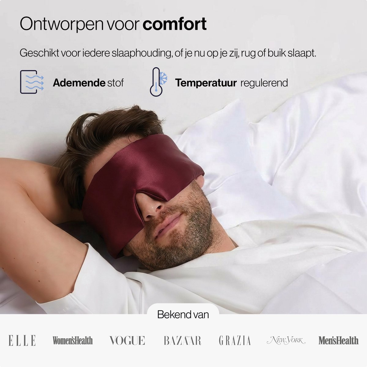 Dore & Rose - Slaapmasker - Oogmasker - Zijden Slaapmasker Voor Mannen en Vrouwen - Deep Sleep Mask - Eye Mask - Verduisterend - Wallen - Rood - Nº 14 Royal Bordeaux — afbeelding 3