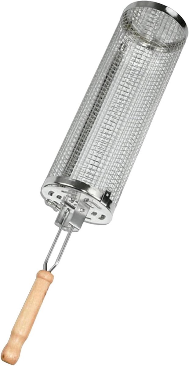 Grillmand Cilinder - Rolmand RVS - Buiten Koken - Gemakkelijk Schoon - Groot - Zilver