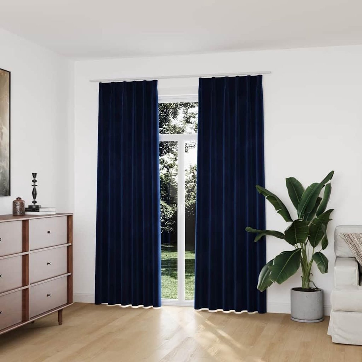 Velours Gordijnen - Fluwelen Raambekleding - Privacy Creëren - Machine Wasbaar - Set van 2 - Donkerblauw