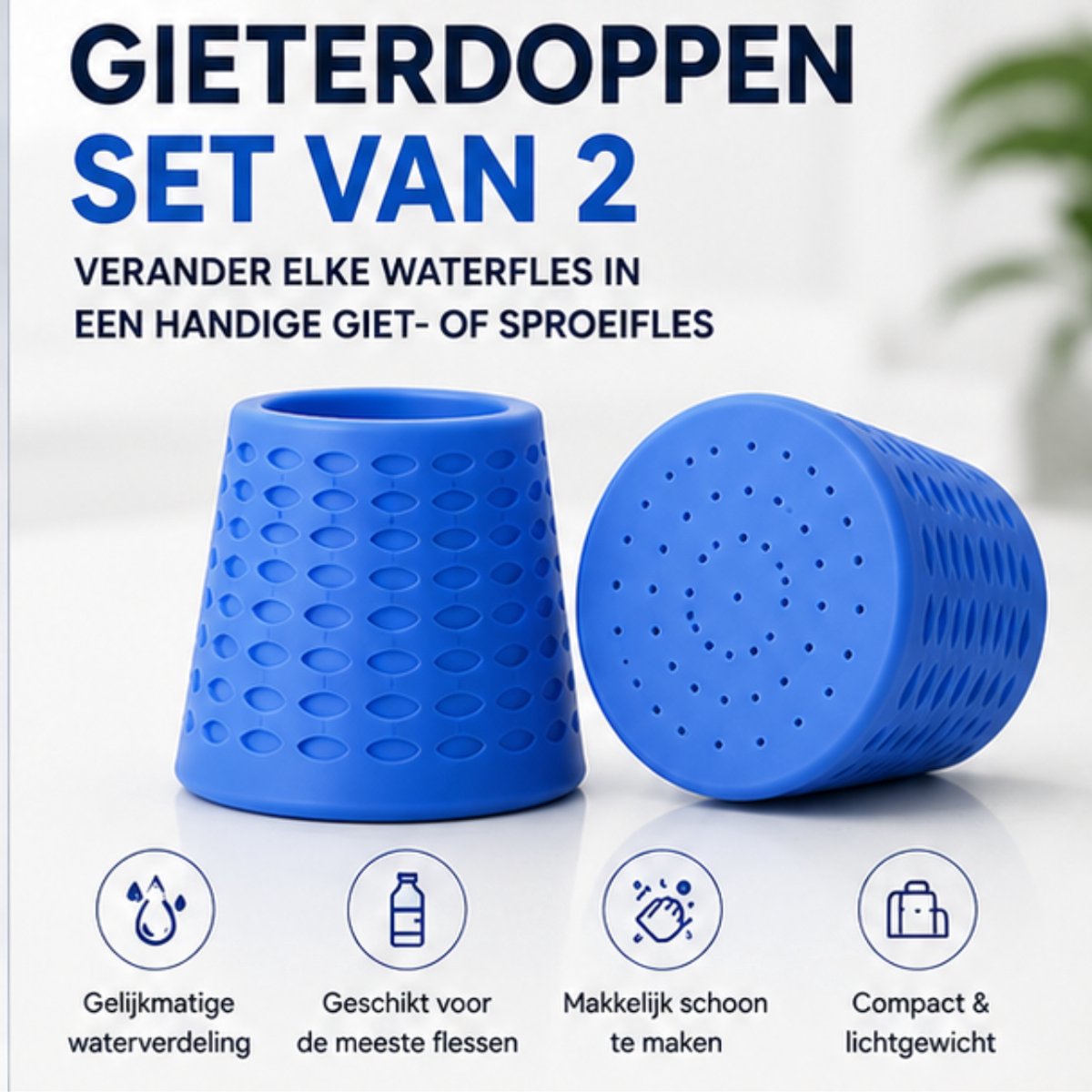 FA-VE Gieterdoppen voor Waterflessen – Set van 2 Blauw – Siliconen Waterverdeler – Draagbare Sproeidop – Geschikt voor Flessen