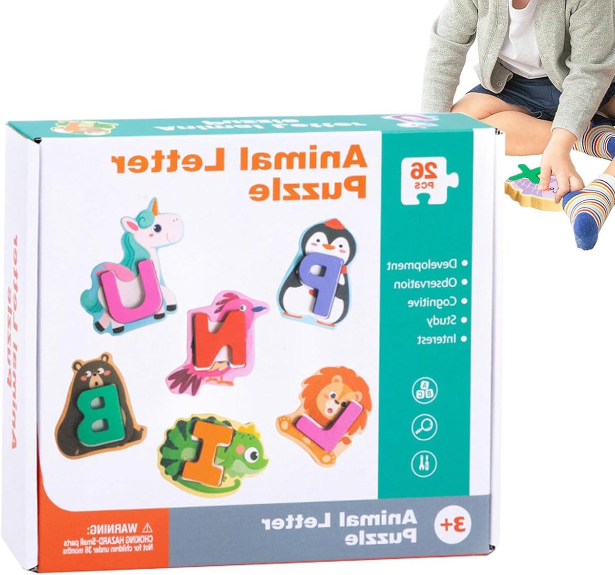 Alfabet Puzzel - Dieren Puzzels - Leren Lezen - 26 Stuks - 23 x 20 x 4.5 cm - Multicolor