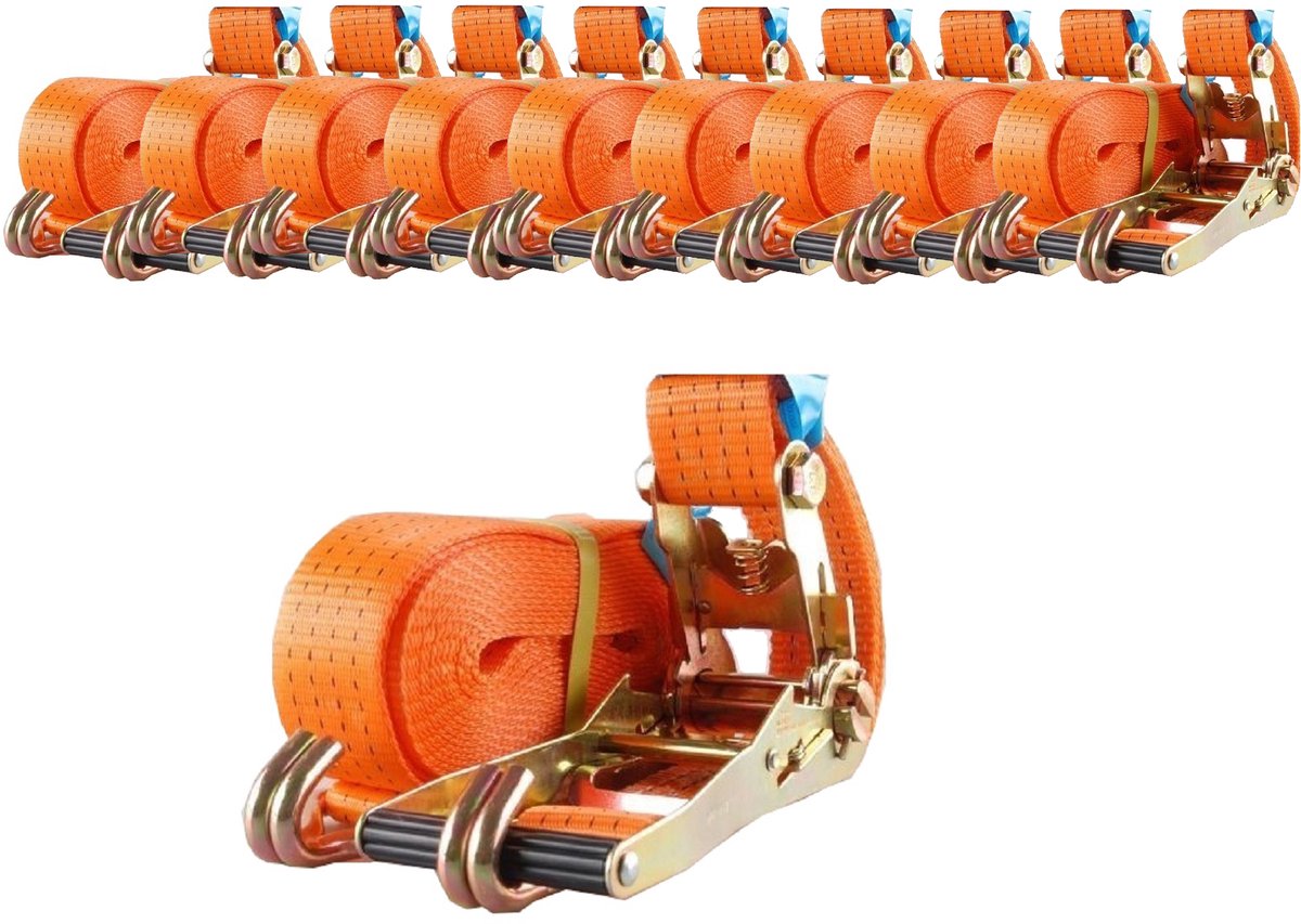 10x Professionele ratelsjorband Spanband 2-delig 8m 4t 4tot 4000kg TÜV/GS ORANJE
