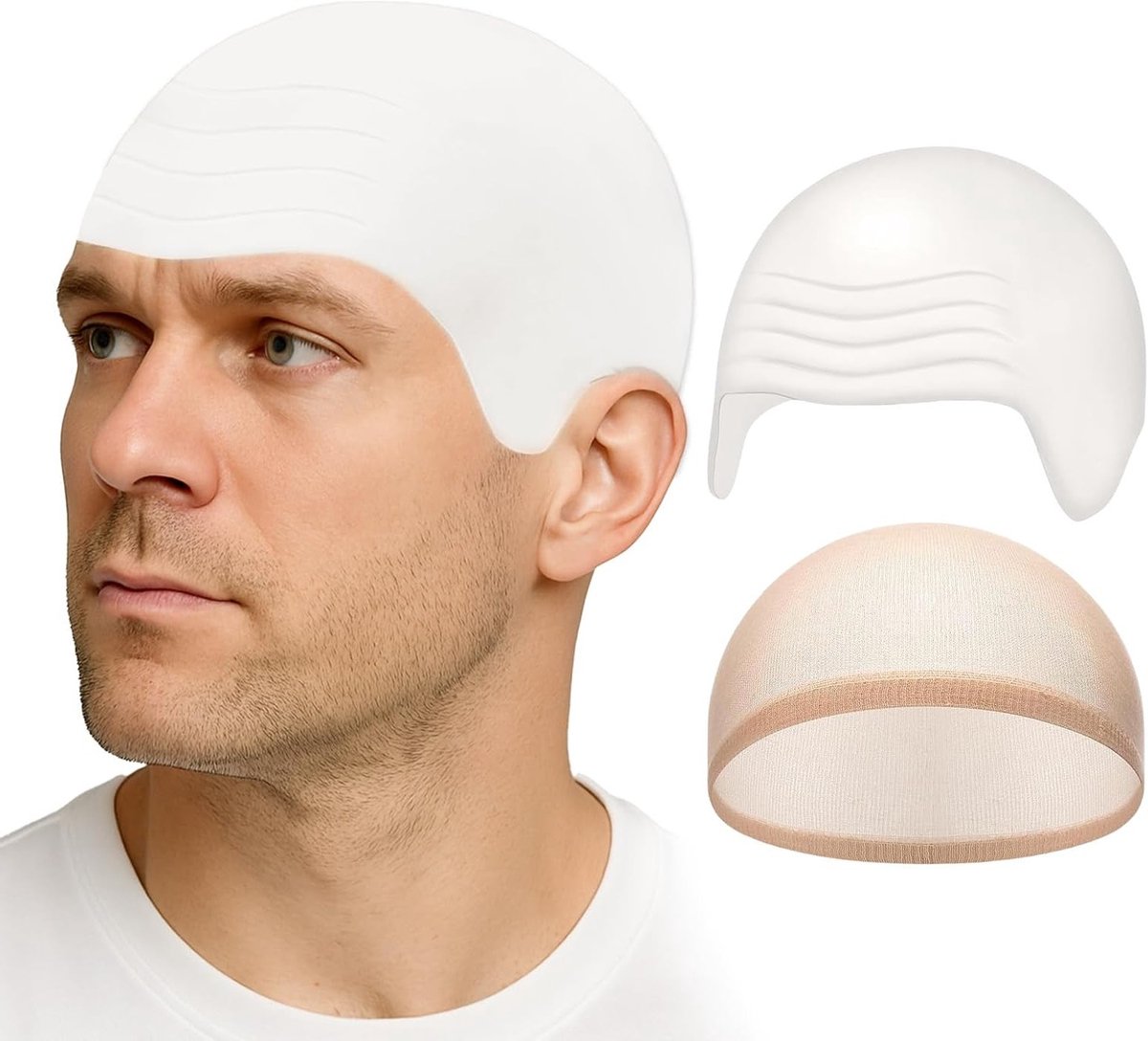Bare Hat met Pruikcap, Latex Kaal Hoofd voor Volwassenen en Kinderen, Skully Caps Kostuum Accessoire voor Halloween, Cosplay en Theatervoorstellingen