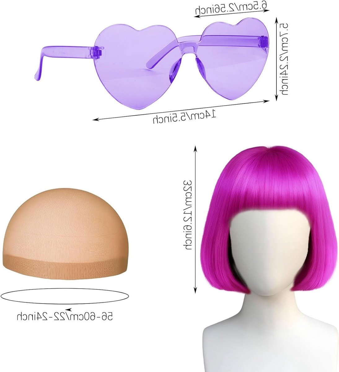 Kleurrijke Cosplay Peruk en Zonnebril Set voor Feestjes, Halloween Kostuums en Neon Decoraties