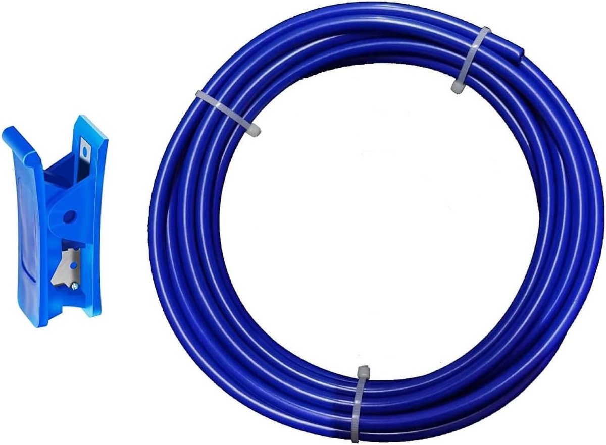 10 meter blauwe koelkast slang voor osmose, waterfilter en aquarium wateraanvoer 1/4" (6.35mm) met blauwe slangenschaar