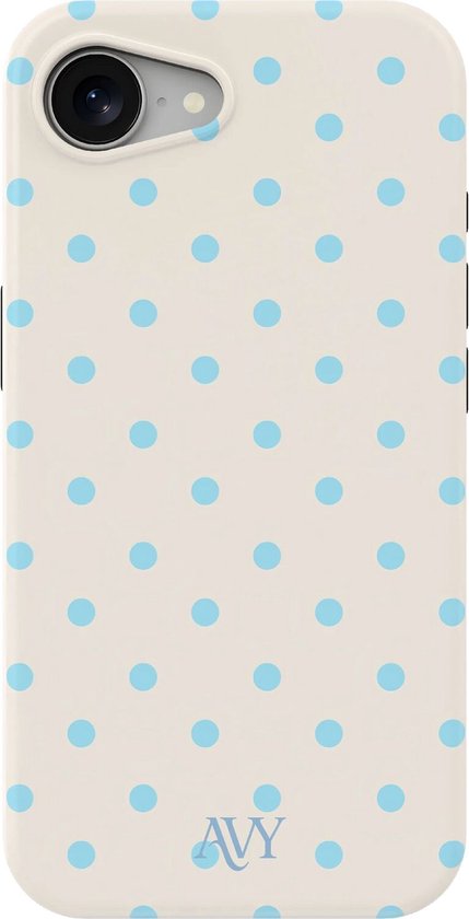 Coque AVY compatible avec Apple iPhone 17e / 16e | Riviera Dots | Polka Dots | Beige & Bleu | Coque arrière rigide | Compatible MagSafe & Qi2