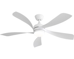 Plafondventilator Met Lamp - Stille ventilator - 5 ABS Bladen - Ø 52 inch - Dimbare lamp met 3 lichtstanden - 6 standen voor de windkracht - Met Afstandsbediening - LED's Light - Wit