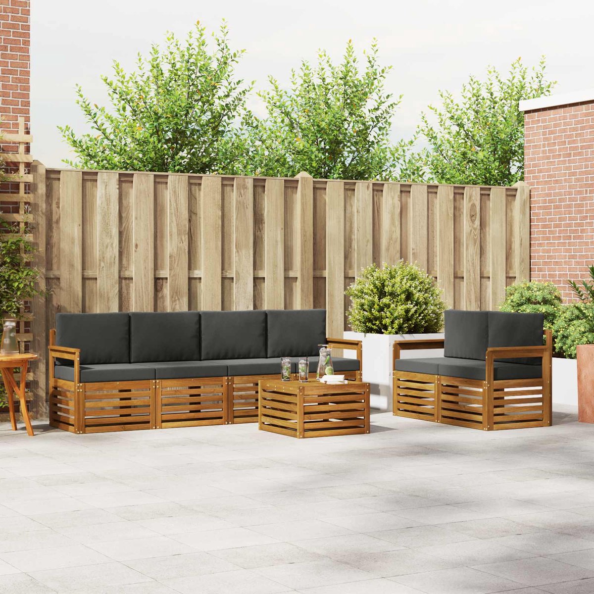 vidaXL Buiten - bank - set - 7 - st - 6-zits - Natuurlijk - en - Antraciet Natuurlijk en Antraciet