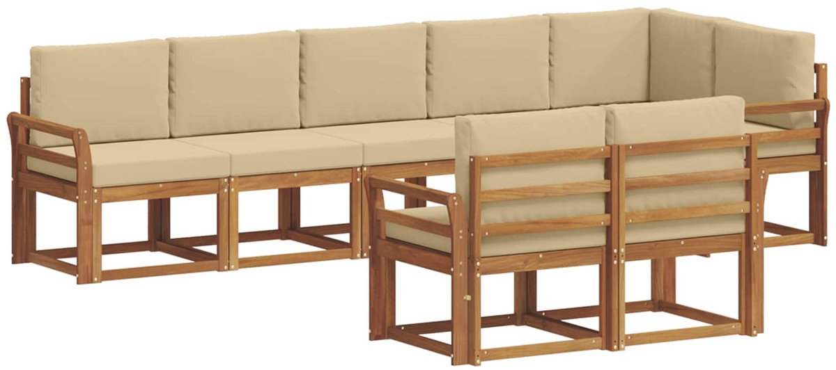 vidaXL Buiten - bank - set - 8 - st - 8-zits - Natuurlijk - en - Beige Natuurlijk en Beige