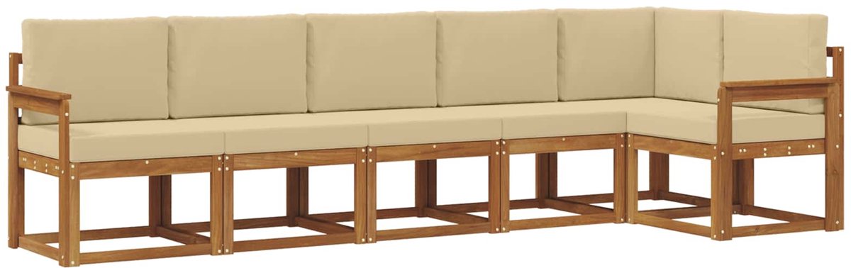 vidaXL Buiten - bank - set - 6 - st - 6-zits - Natuurlijk - en - Beige Natuurlijk en Beige