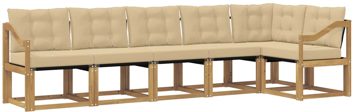vidaXL Buiten - bank - set - 6 - st - 6-zits - Wit - en - Beige Wit en Beige