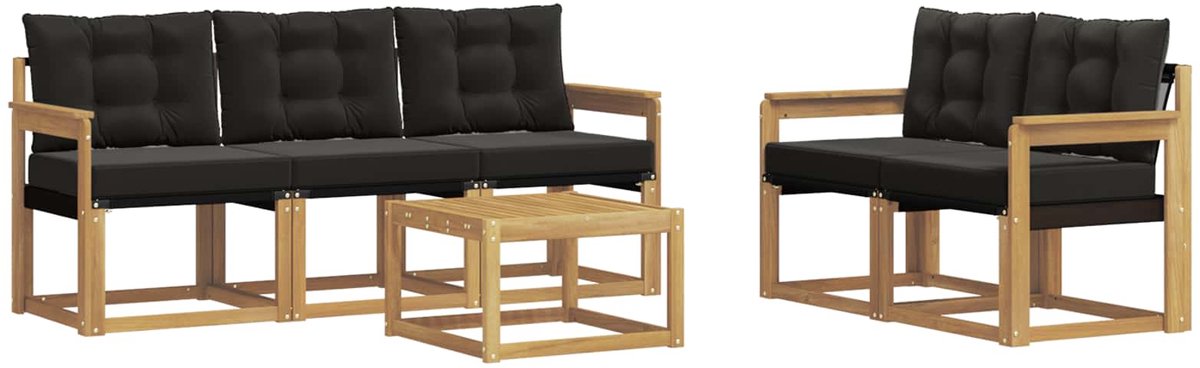 vidaXL Buiten - bank - set - 6 - st - 5-zits - Wit - en - zwart Wit en zwart