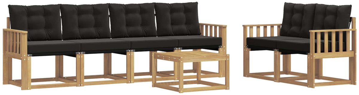 vidaXL Buiten - bank - set - 7 - st - 6-zits - Wit - en - zwart Wit en zwart