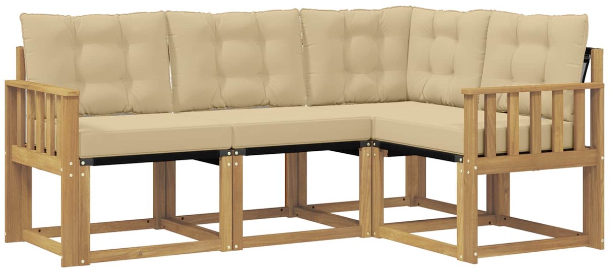 vidaXL Buiten - bank - set - 4 - st - 4-zits - Wit - en - Beige Wit en Beige