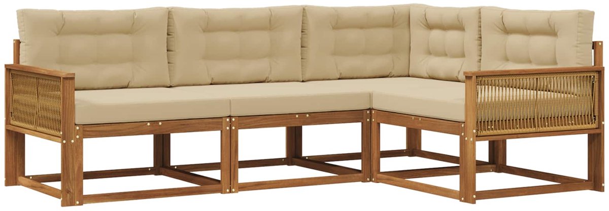 vidaXL Buiten - bank - set - 4 - st - 4-zits - Natuurlijk - en - Beige Natuurlijk en Beige