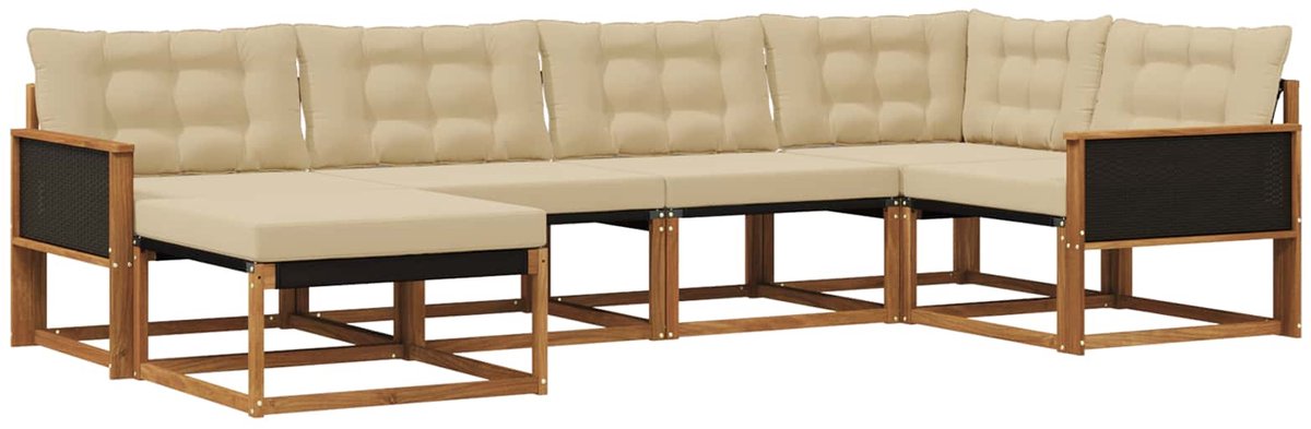 vidaXL Buiten - bank - set - 6 - st - 6-zits - Natuurlijk - en - Beige Natuurlijk en Beige