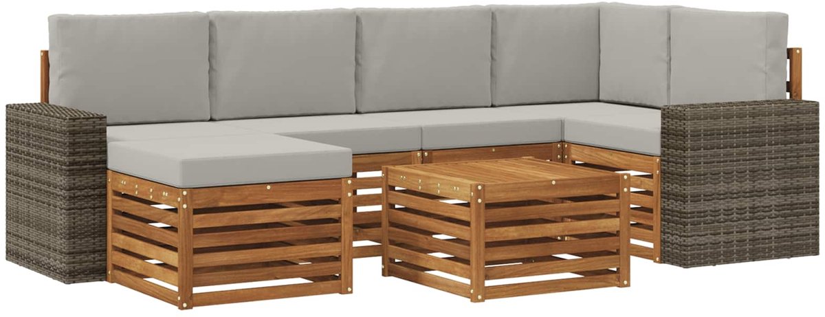 vidaXL Buiten - bank - set - 7 - st - Naturel - en - lichtgrijs - Polyester Naturel en lichtgrijs