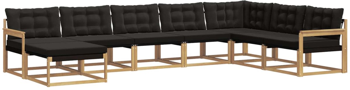 vidaXL Buiten - bank - set - 8 - st - Wit - en - zwart - Massief - Acacia - Hout Wit en zwart
